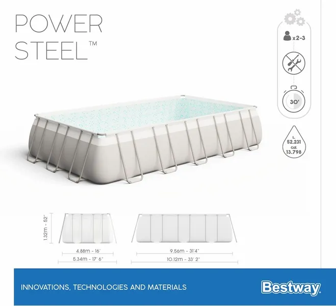Bestway Power Steel Rectangular Zwembad - 956 X 488 X 132 Cm - Met Zandfilterpomp En Accessoires 8 Bestway Power Steel Rectangular Zwembad - 956 X 488 X 132 Cm - Met Zandfilterpomp En Accessoires - Afbeelding 8