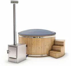 Houtgestookte Hottub Met Filteraansluiting - 4-6 Personen - Grijs -Zwembaduitrustings Winkel cover grijs 1